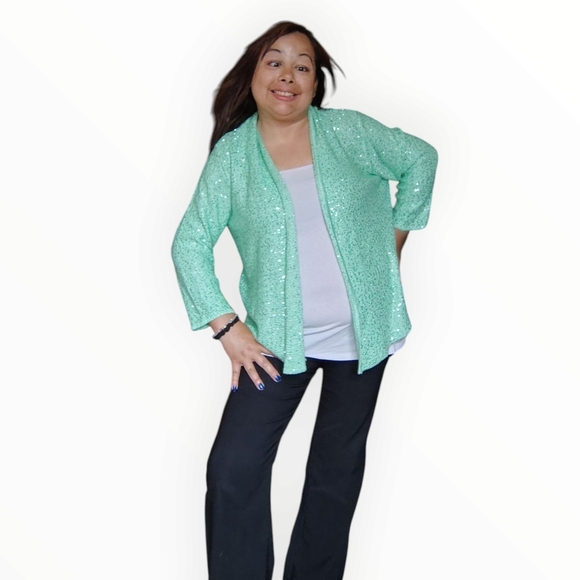Sparkling Green Sequin Cardigan - Picture 3 of 16